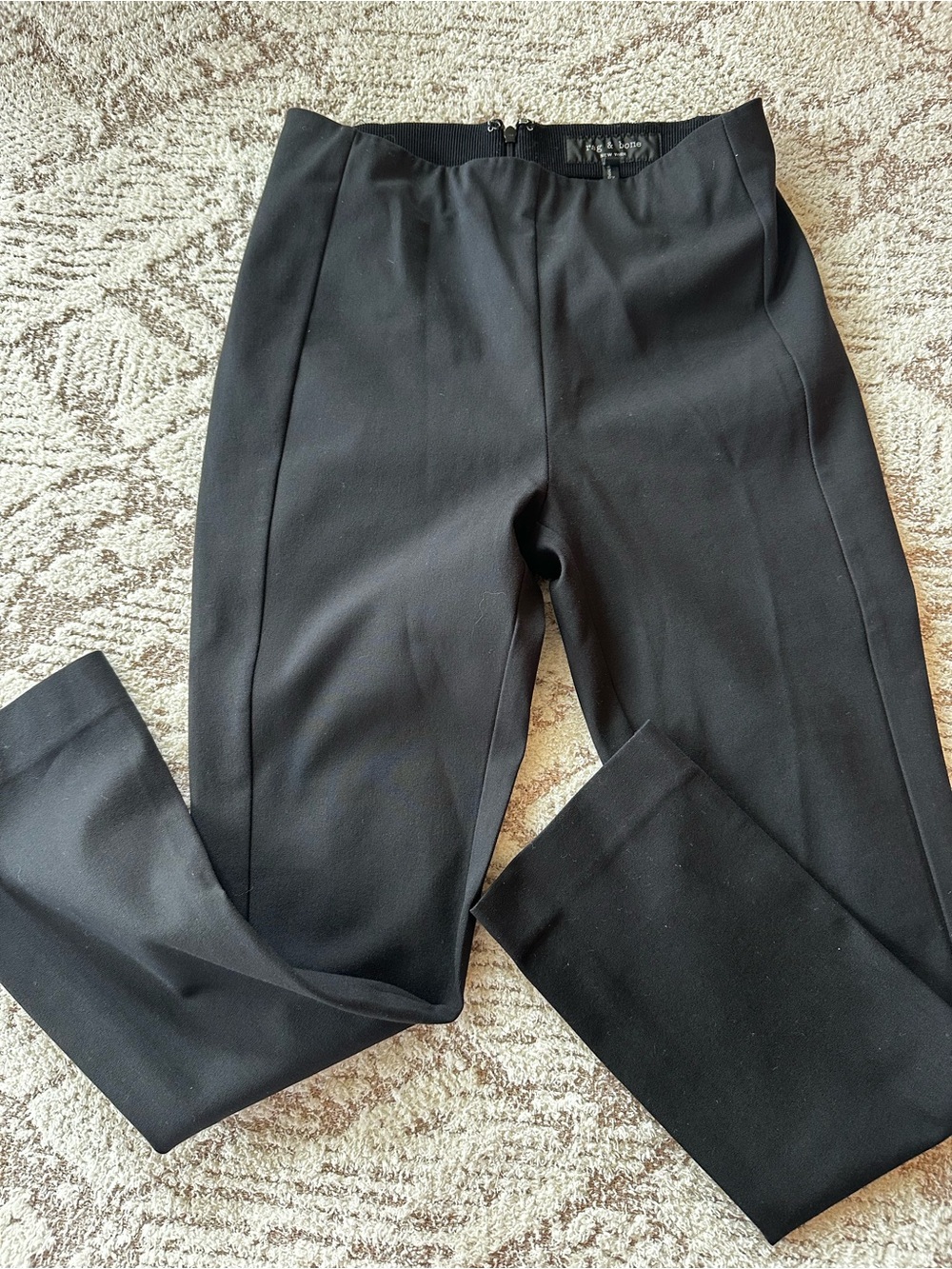 Rag & Bone Black Stretch Ponte Ankle Pants Size 2 Zip Hem Career Trousers
